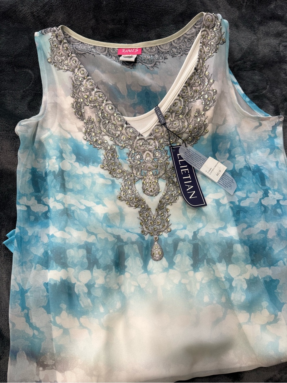 Sleeveless Turquoise Ombre Beaded blouse